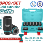 TOTAL 8 Pcs 3/4" Deep Impact Socket Set – Cr-Mo, 90mm Length (THKISD34082L)
