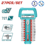 طقم بوكس و رؤوس مفكات 27 قطعة 1/4 إنش - مع طرطيقة من توتال (THT141271)