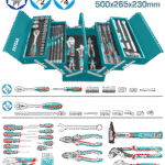 طقم صندوق عدة 108 قطعة – بوكسات، مفكات، زرديات، مفاتيح وأكثر من توتال (THTCS121081)