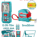 TOTAL Laser Distance Detector Combo Kit – 70m Range + 5m Steel Measuring Tape (TLDD241201M)