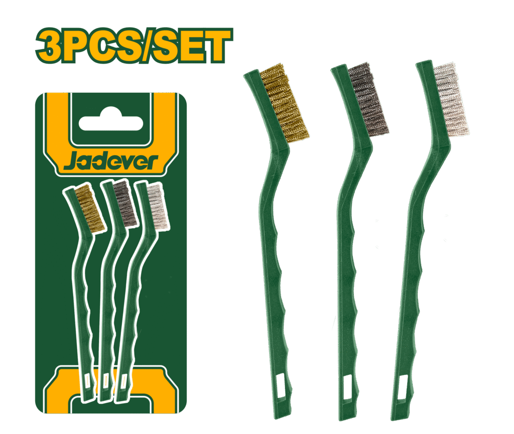 JADEVER 3pcs Abrasive Brush Set – 7" Mini Nylon, Brass & Wire Cleaning Brushes (JDBH3607)