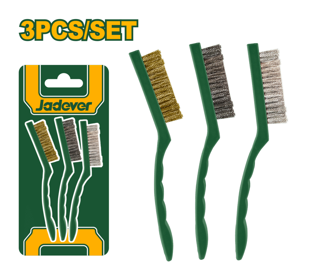 JADEVER 3pcs Abrasive Brush Set – 9" Nylon, Brass & Wire Cleaning Brushes (JDBH3609)
