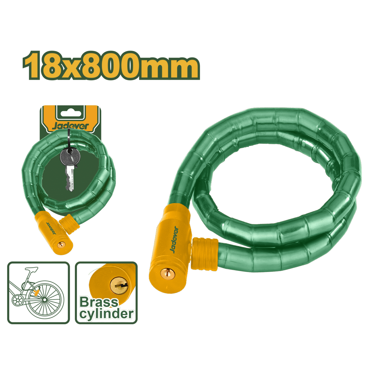 قفل دراجة هوائية كابل 18×800 ملم – مع أسطوانة نحاس ومفتاحين من جادايفر (JDBK5108)