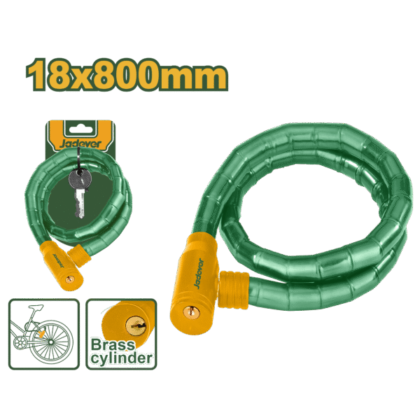 قفل دراجة هوائية كابل 18×800 ملم – مع أسطوانة نحاس ومفتاحين من جادايفر (JDBK5108)