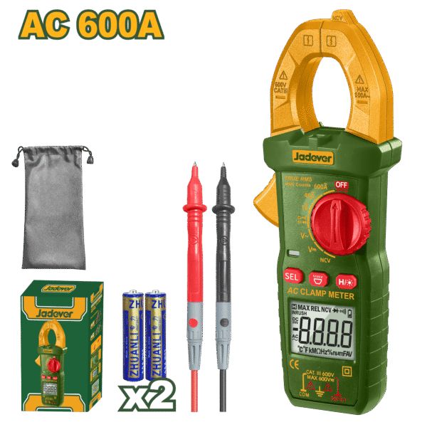 كلامب ميتر رقمي AC – شاشة 4000 وحدة، تيار حتى 600 أمبير، قياس سعوية وتردد، مع إضاءة خلفية من جادايفر (JDDM8601)
