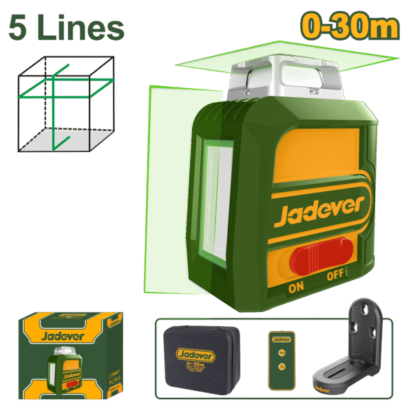 JADEVER Self-Leveling 360° Green Laser Level – Horizontal & Vertical Lines, Lithium Battery + Remote (JDLE2M05)