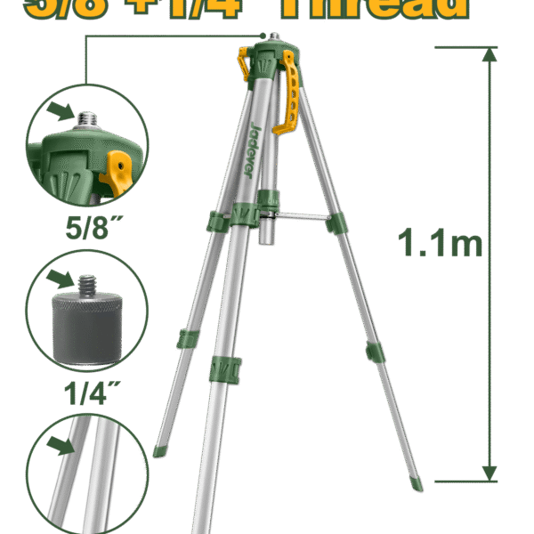 JADEVER Laser Level Tripod – Adjustable 0.45m–1.1m, Aluminum, 5/8" & 1/4" Adapter Screw (JDLE9301)