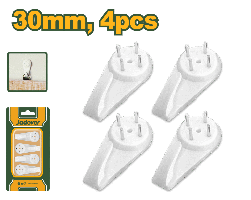 JADEVER Hardwall Picture Hangers – 30mm, 4 Pcs, Heavy-Duty ABS Hooks (JDPHK1K01)