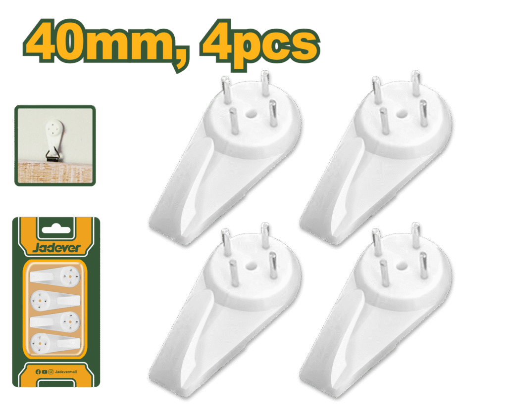 JADEVER Hardwall Picture Hangers – 40mm, 4 Pcs, Heavy-Duty ABS Hooks (JDPHK1K02)