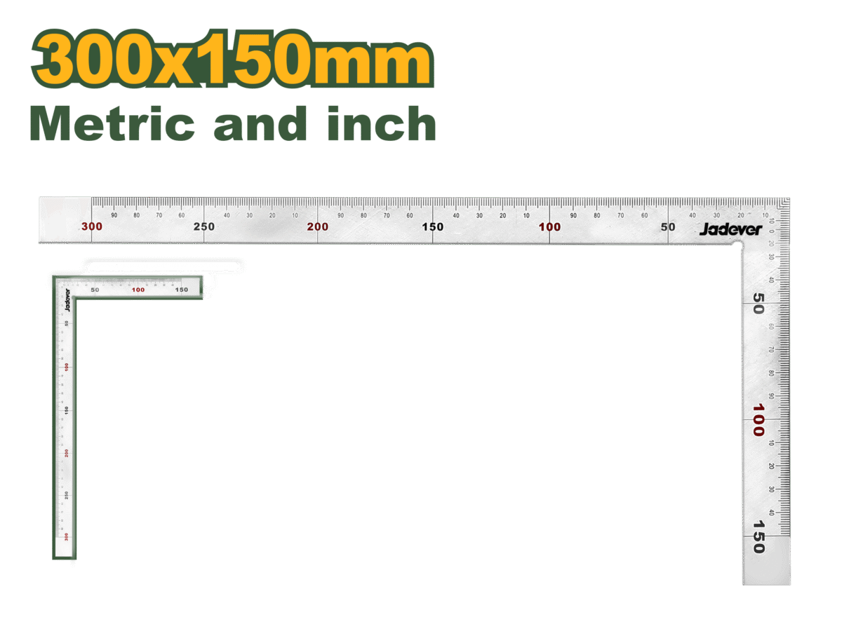 JADEVER Angle Square 300×150mm (12"×6") – Metric & Inch Scale, Precision Measuring Tool (JDSR4330)