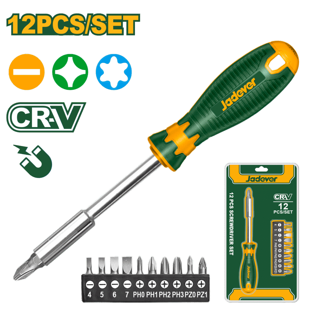 JADEVER 12-Piece Screwdriver Bits Set – CR-V Steel, 1/4" Hex, with Holder (JDSS1612)