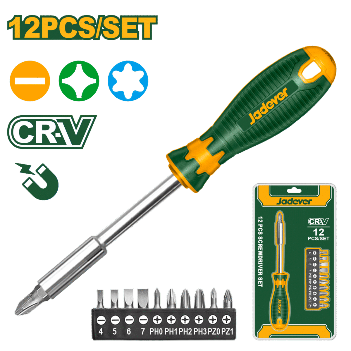 JADEVER 12-Piece Screwdriver Bits Set – CR-V Steel, 1/4" Hex, with Holder (JDSS1612)