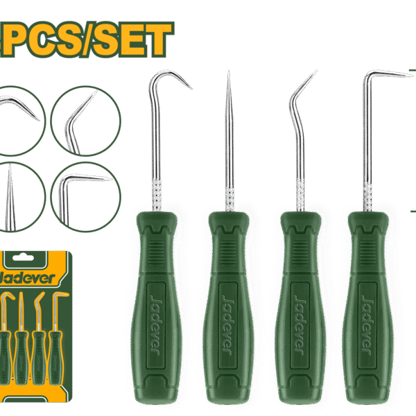 طقم خطافات ودبابيس 4 قطع – فولاذ كربوني 45#، 75مم، بمقبض PP مريح من جادايفر (JDSS2604)