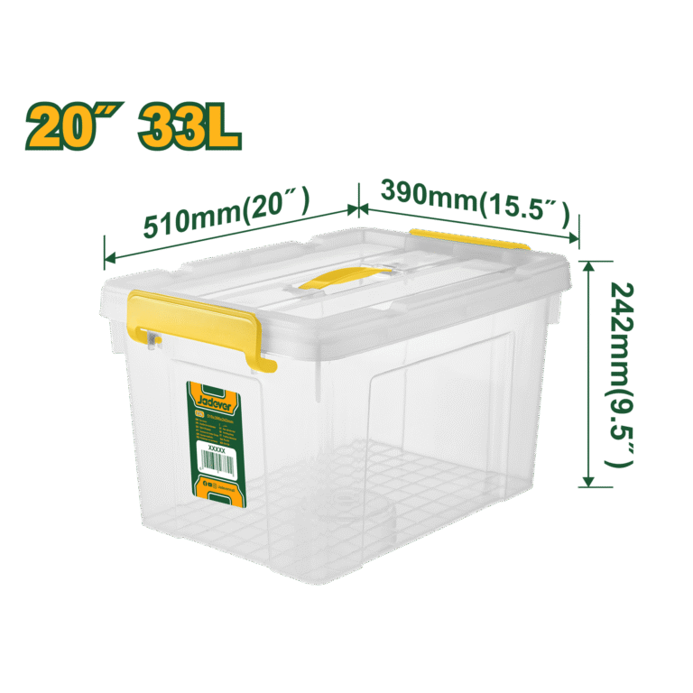 JADEVER 20" Plastic Storage Box – 33L Capacity, Clear with Handle & Buckle Lid (JDTB2335)