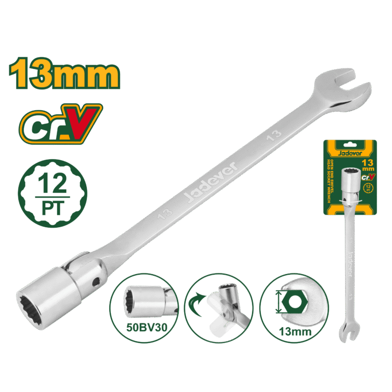JADEVER 13mm Open-End Swivel Head Socket Spanner Wrench – Flexible Head, Chrome Plated (JDTH1E13)