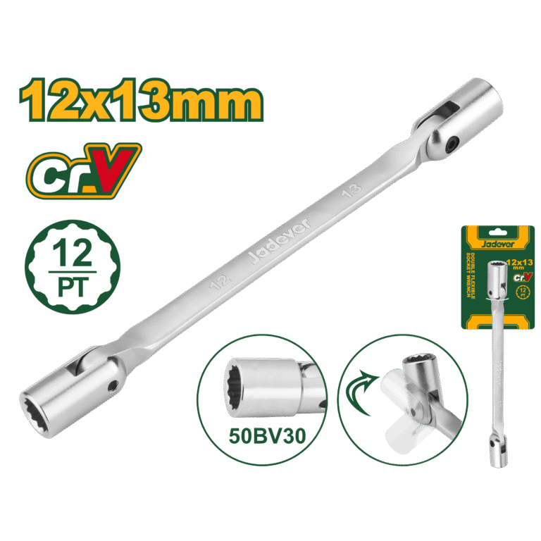 JADEVER Double Flexible Socket Wrench – 12mm & 13mm, Dual Head, Chrome Plated (JDTH2E03)