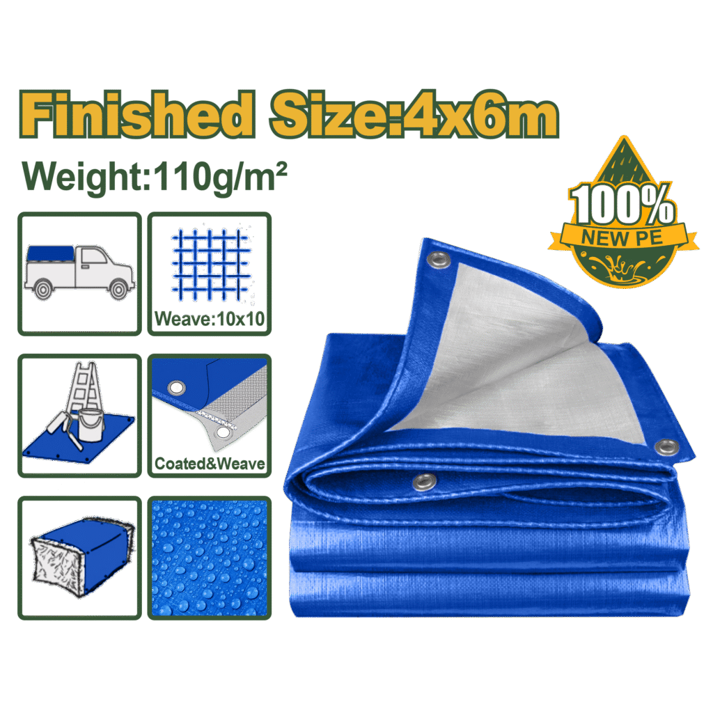 JADEVER Polyethylene Tarp 4×6m – Waterproof, UV-Resistant, Heavy-Duty 110g/m² (JDTQ1846)