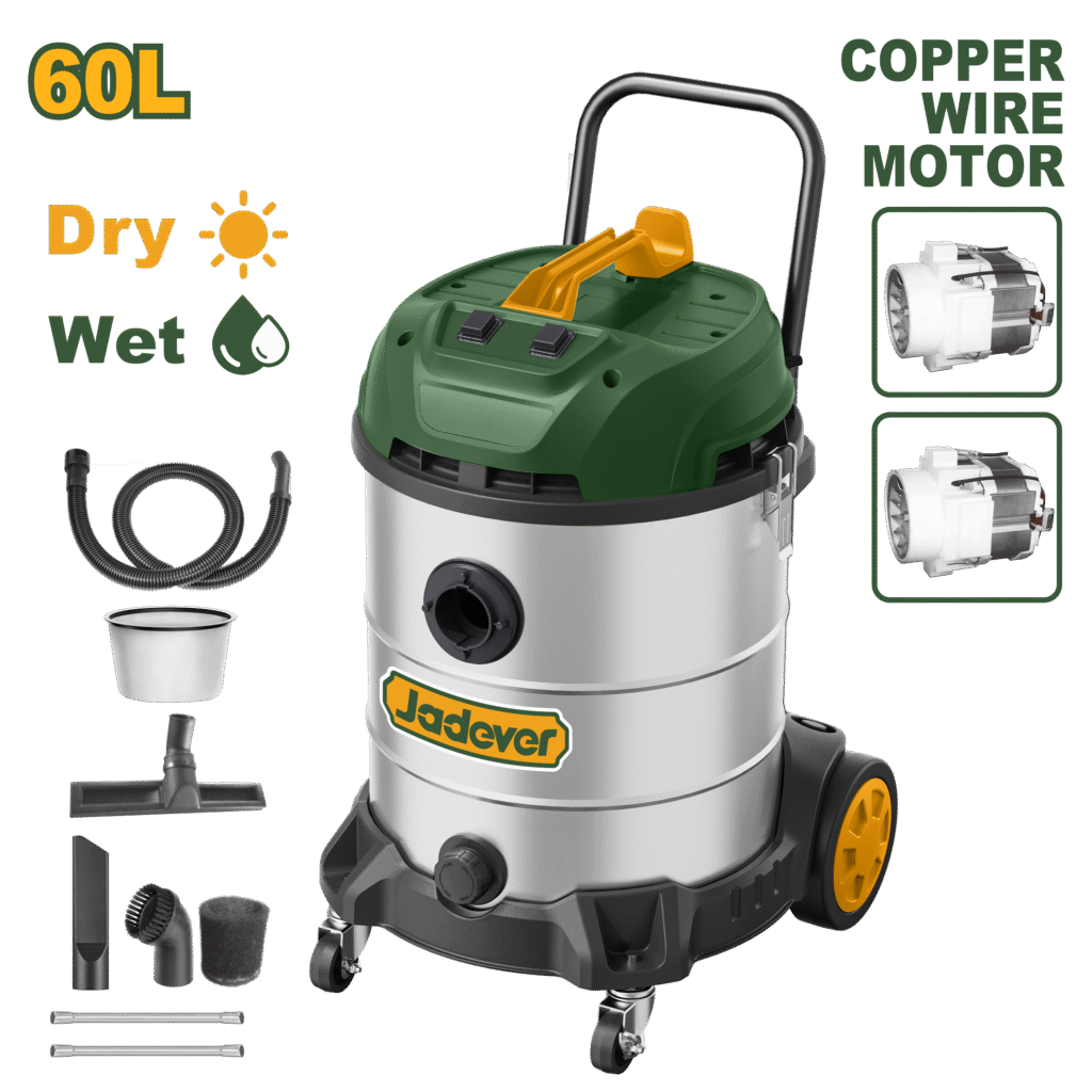JADEVER Heavy-Duty 60L Wet & Dry Vacuum Cleaner – 2 x 1200W, Stainless Steel Tank (JDVR5A60)