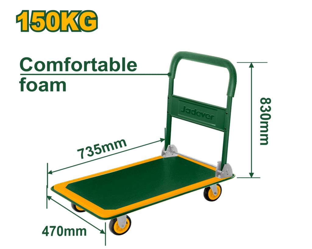 JADEVER Foldable Platform Hand Truck – 150kg Capacity, Steel Frame, 100mm Wheels (JDWB1315)