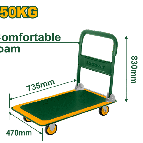 JADEVER Foldable Platform Hand Truck – 150kg Capacity, Steel Frame, 100mm Wheels (JDWB1315)