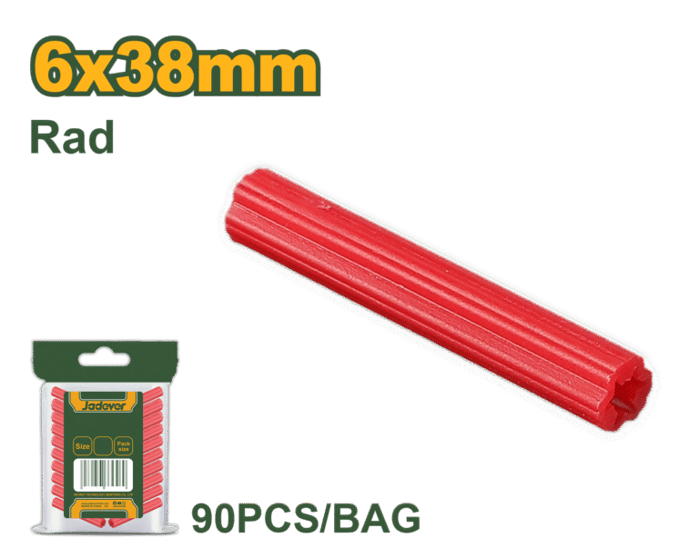 JADEVER Extruded Plastic Wall Anchors – 6×38mm (15/64"×1-1/2"), Red, 90 Pcs PE Anchors (JDXTA922)