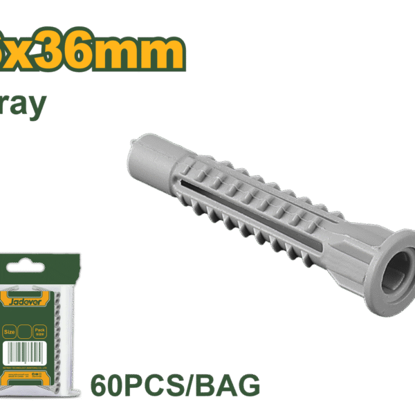 JADEVER Universal Wall Anchors – 6×36mm, Gray, 60 Pcs PE Anchors (JDXTD911)