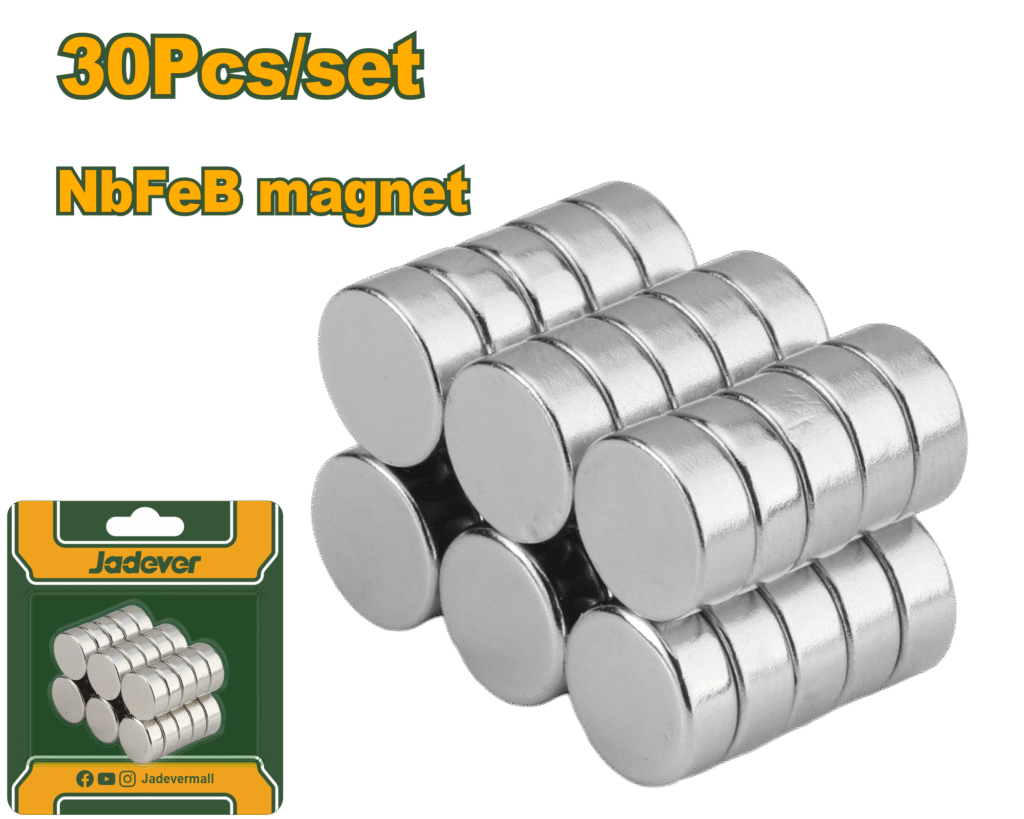 JADEVER 30 Pcs Neodymium Magnet Set – 8×3mm Super Strong NdFeB, Nickel-Plated (JDZE1K11)