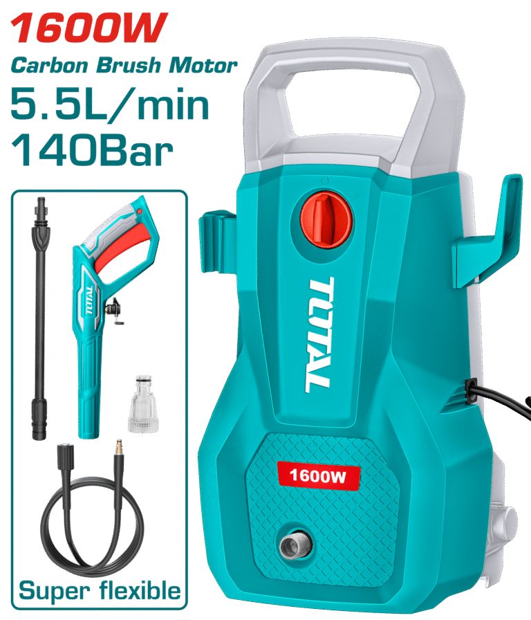 TOTAL High Pressure Washer 1600W – 140Bar, Auto Stop, with Spray Gun & Hose (TGT11336)