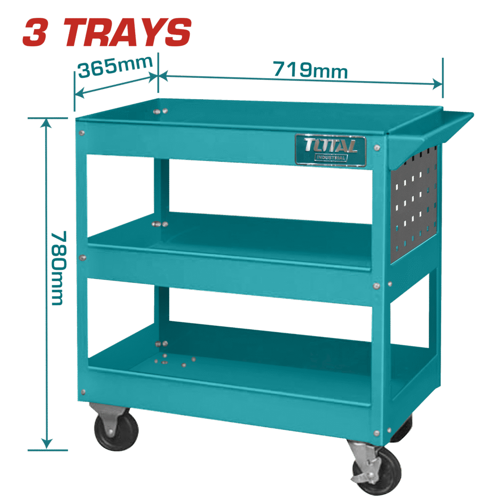 TOTAL 3-Tier Steel Tool Cart with Wheels – 719×365mm, Heavy Duty (THPTC301)