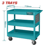 عربة عدة فولاذية 3 طبقات بعجلات – 719×365×663 ملم، قوية التحمل من توتال (THPTC301)