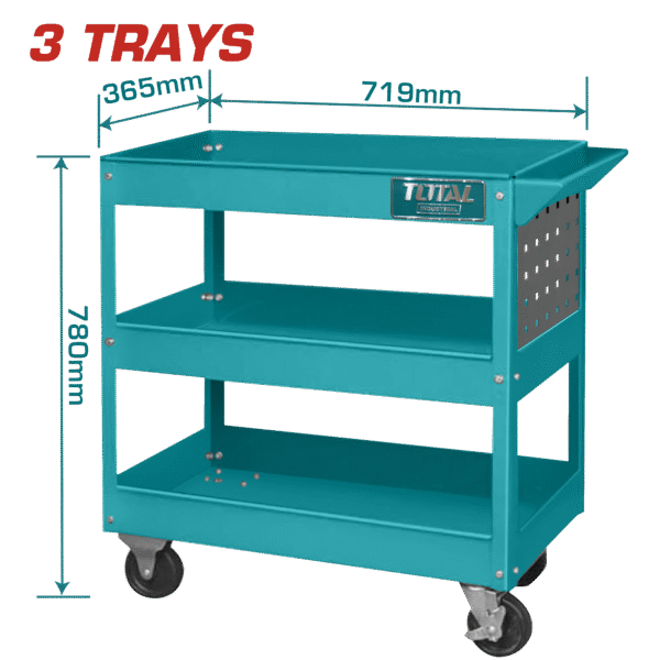TOTAL 3-Tier Steel Tool Cart with Wheels – 719×365mm, Heavy Duty (THPTC301)