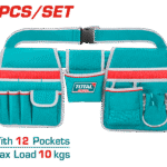TOTAL Tool Bag Set with Adjustable Belt – 12 Pockets, Hammer Holder, 1680D Polyester (THT16P20325)