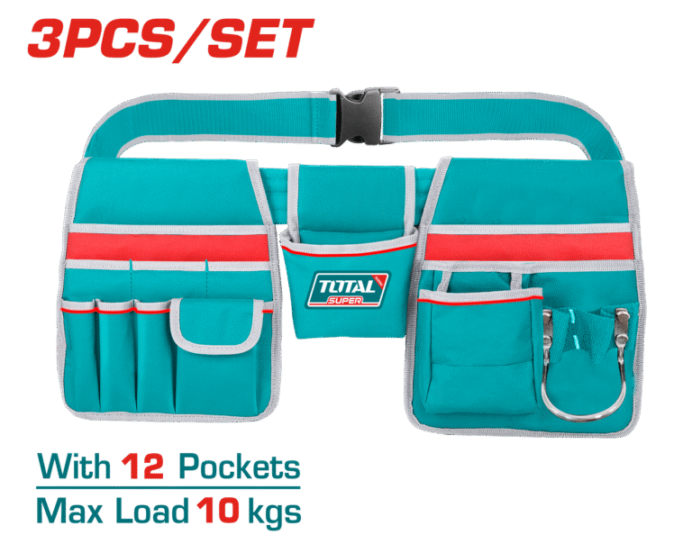 TOTAL Tool Bag Set with Adjustable Belt – 12 Pockets, Hammer Holder, 1680D Polyester (THT16P20325)