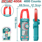 TOTAL Digital DC/AC Clamp Meter 400A – TRMS 4000 Counts, NCV, Auto Power Off (TMT762002)