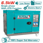 مولد ديزل صامت 6.5kW مع ATS – تشغيل كهربائي، محرك 12HP، سعة 498cc من توتال (TP265001-1)