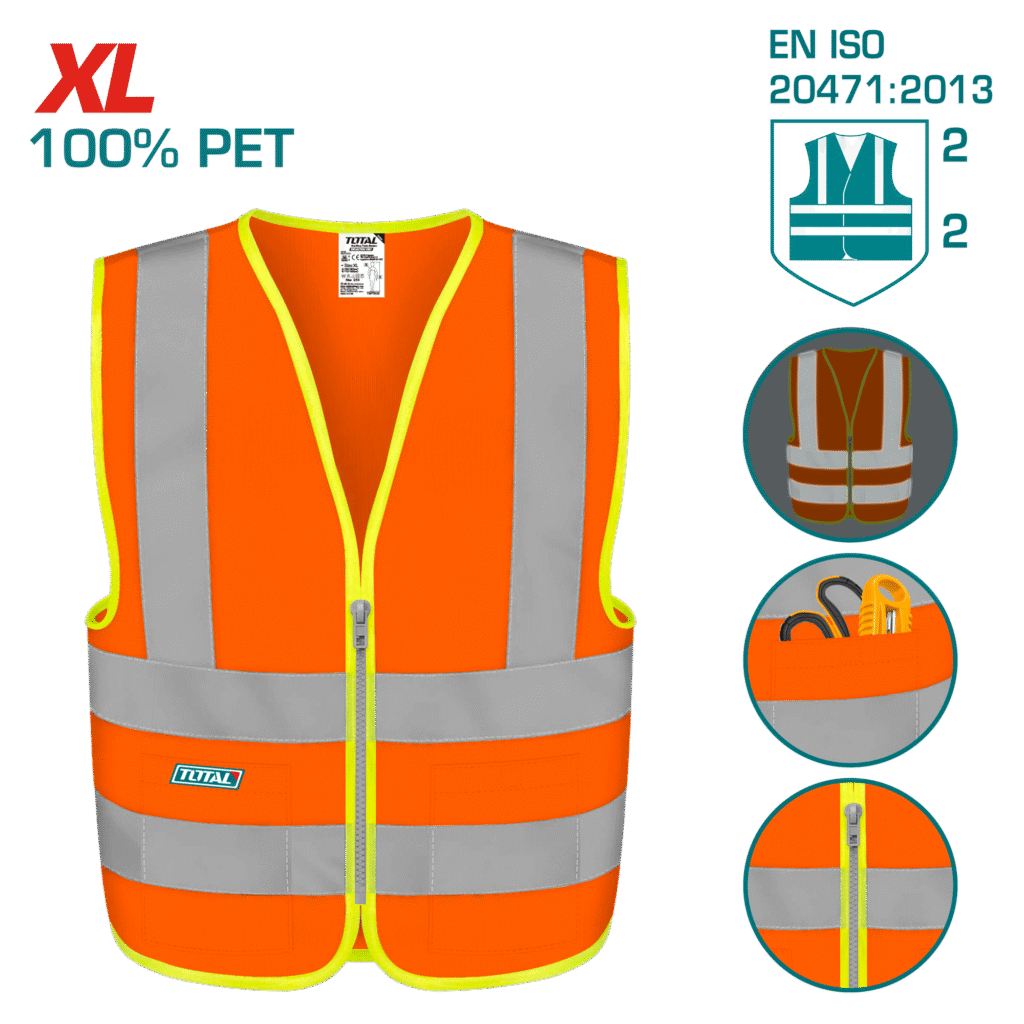 TOTAL High Visibility Reflective Safety Vest – Fluorescent Orange (TSP62XL)