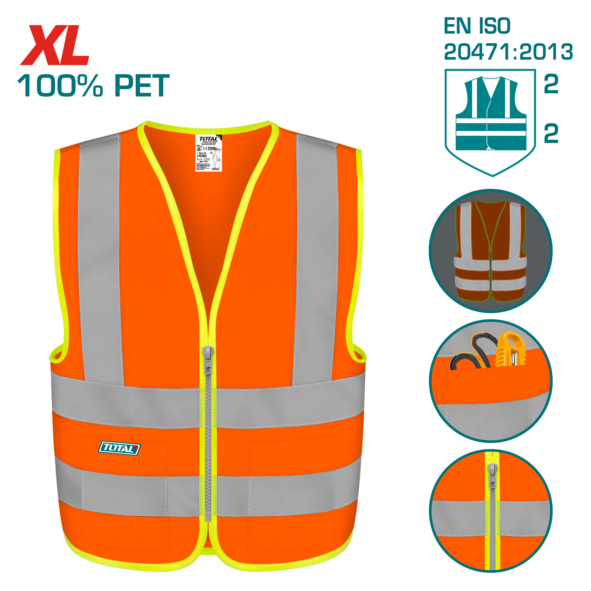 TOTAL High Visibility Reflective Safety Vest – Fluorescent Orange (TSP62XL)