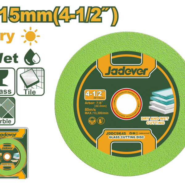 JADEVER Glass Cutting Disc – 115mm Diameter, 22.2mm Arbor, Dry Cut, Multi-Material Use (JDDC9K45)
