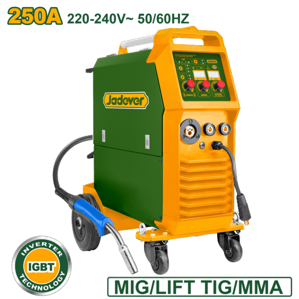 JADEVER Inverter MIG/MMA/Lift TIG Welding Machine – 250A, Multi-Process, Built-In Wire Feeder (JDGTMWA25)