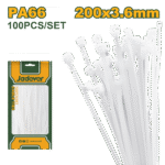 JADEVER Cable Ties – 200×3.6mm, White, Nylon 66, 100 Pcs Set (JDTE320036)