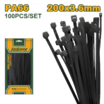 JADEVER Cable Ties – 200×3.6mm, Black, Nylon 66, 100 Pcs Set (JDTEB520036)