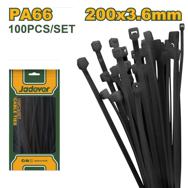 JADEVER Cable Ties – 200×3.6mm, Black, Nylon 66, 100 Pcs Set (JDTEB520036)