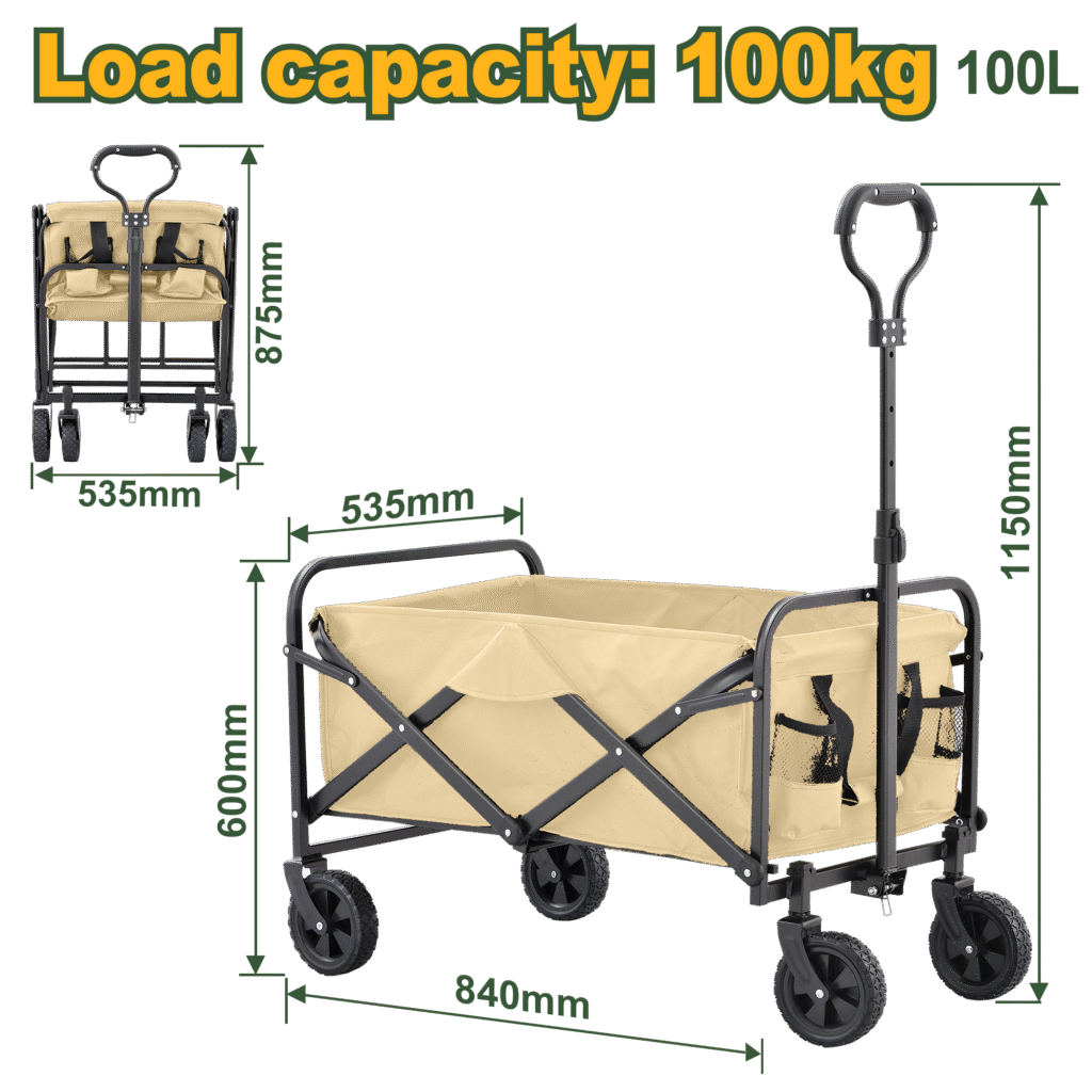 JADEVER Camping Cart – Foldable Utility Wagon, 100kg Load Capacity, Heavy-Duty Frame (JDWBH1012)