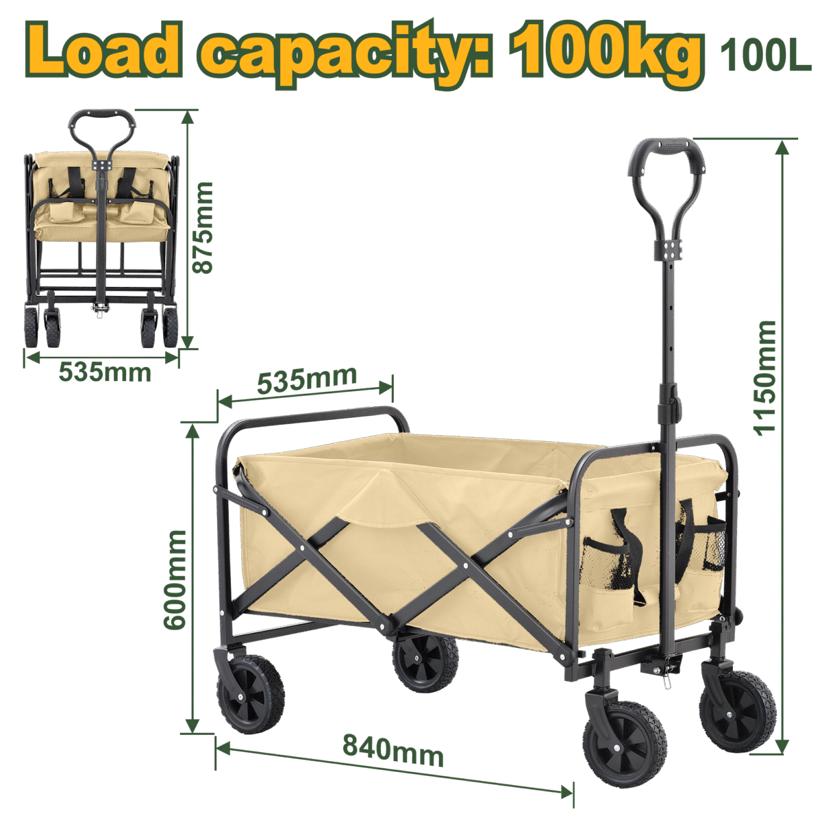 JADEVER Camping Cart – Foldable Utility Wagon, 100kg Load Capacity, Heavy-Duty Frame (JDWBH1012)