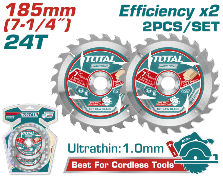 TOTAL Ultra-Thin TCT Saw Blade 2Pcs Set 185mm – 24 Teeth for Lithium-Ion Circular Saw (TAC2331853)