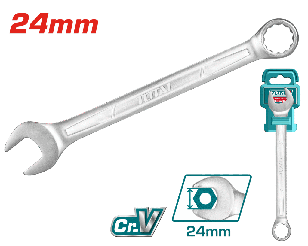 TOTAL Combination Spanner 24mm – Cr-V Steel, Chrome Plated Matte Finish (TCSPA241)