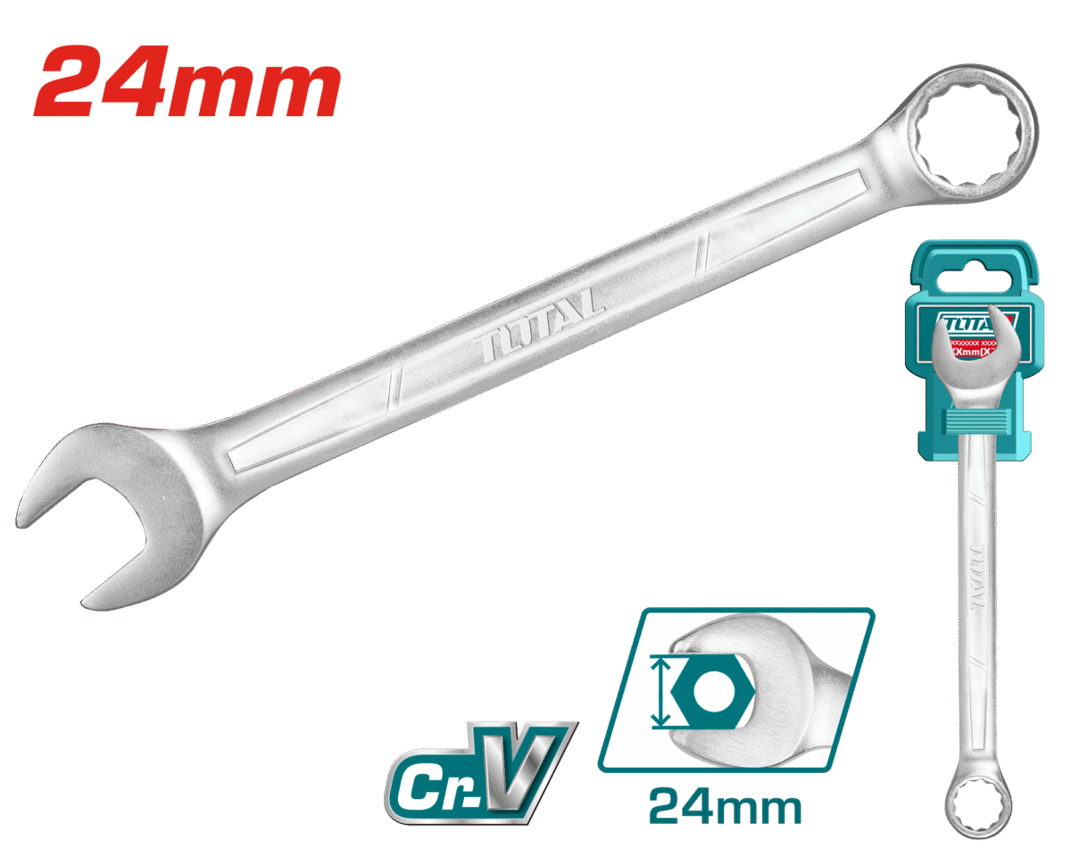 TOTAL Combination Spanner 24mm – Cr-V Steel, Chrome Plated Matte Finish (TCSPA241)