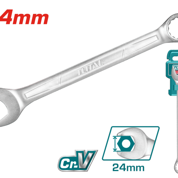TOTAL Combination Spanner 24mm – Cr-V Steel, Chrome Plated Matte Finish (TCSPA241)