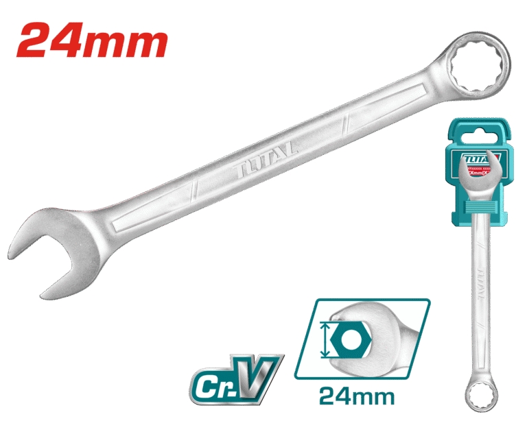 TOTAL Combination Spanner 24mm – Cr-V Steel, Chrome Plated Matte Finish (TCSPA241)
