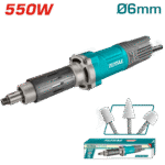 درل مستقيم كهربائي – 550 واط، 29000 دورة/دقيقة، رأس 6 ملم، مع حجارة سن وفحمات من توتال (TG55061)